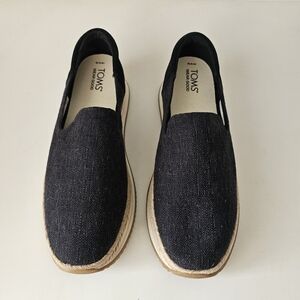 Toms Jocelyn Womens Black Platform Espadrilles Sneaker Loafers Textile Suede 10